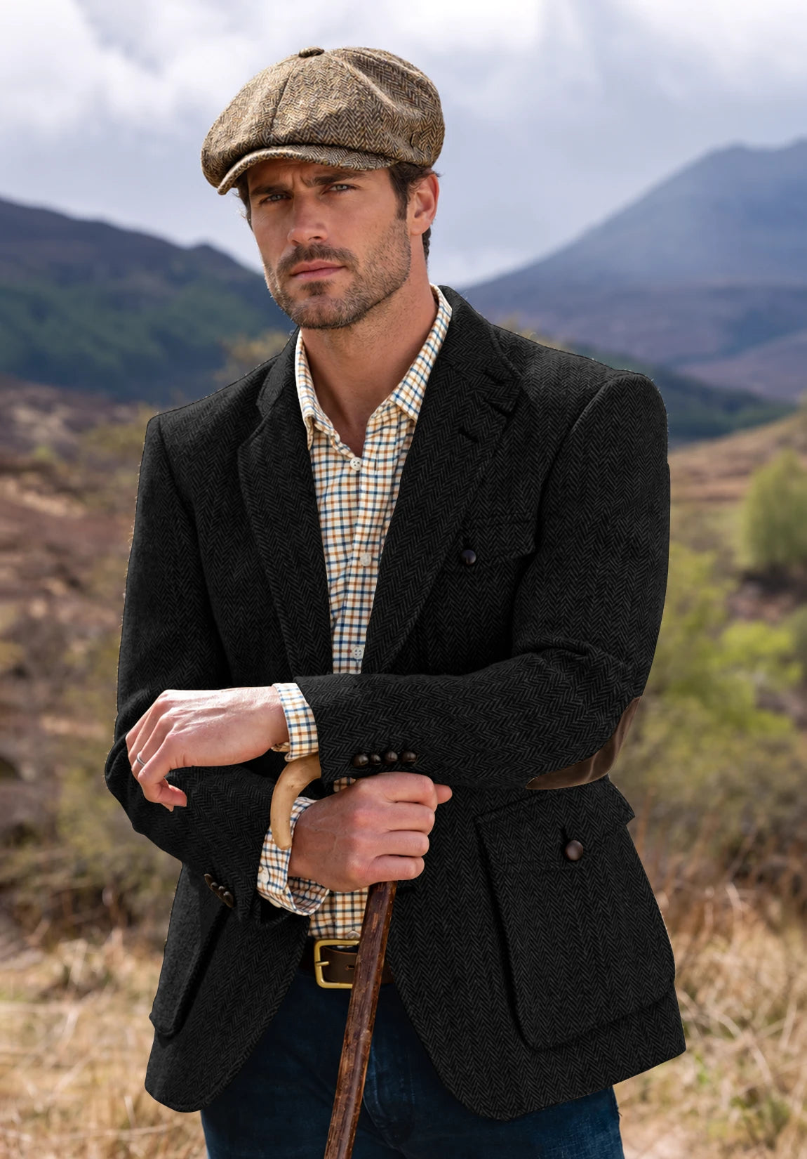 Men's black herringbone jacket