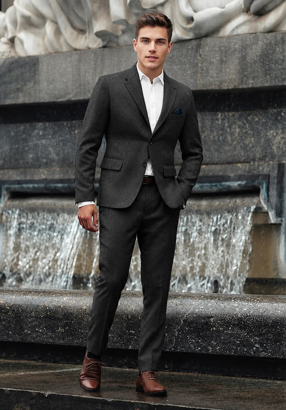 Men's Regular Fit Premium Herringbone 2 Piece Suit for Office