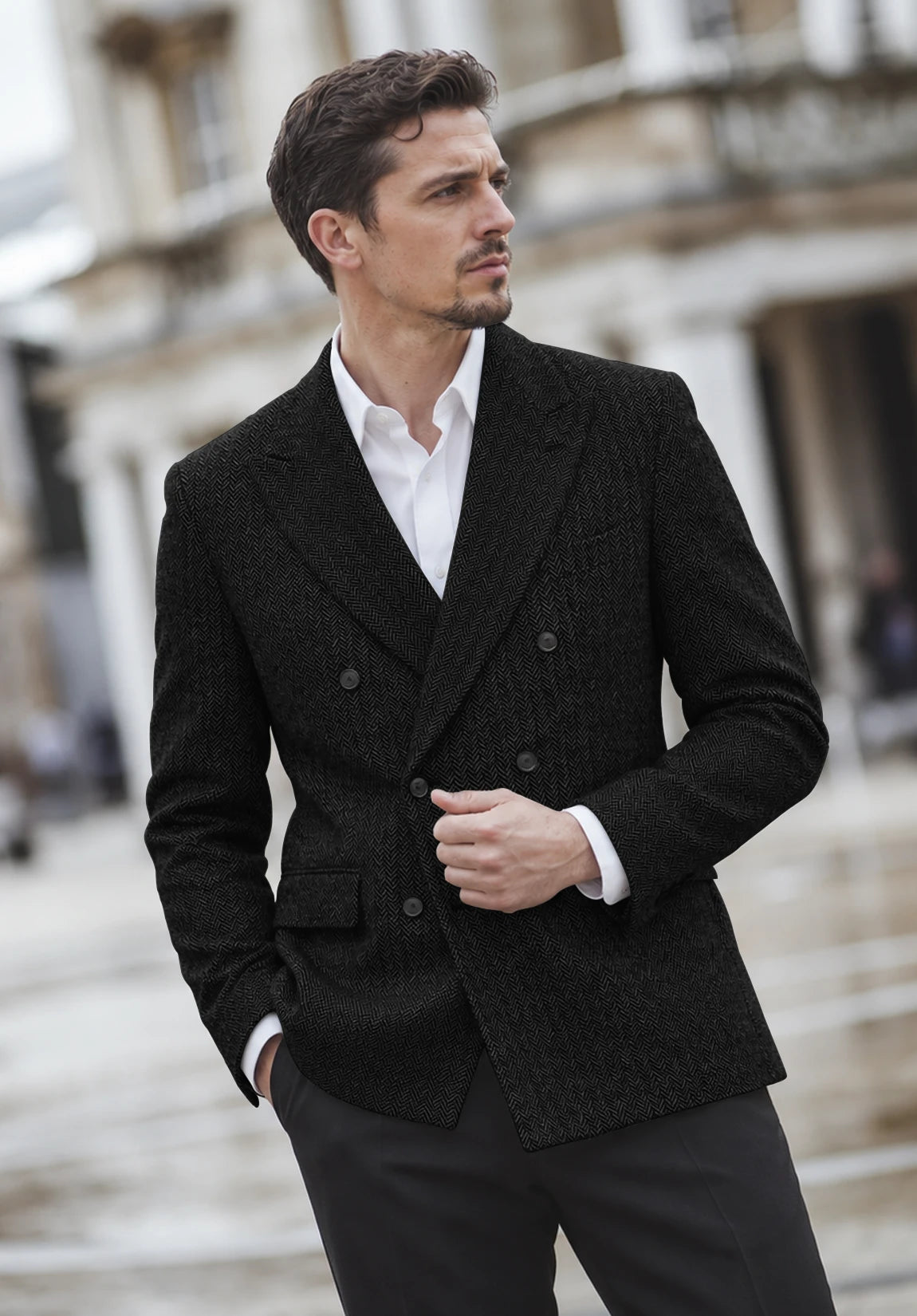 Men's black herringbone jacket