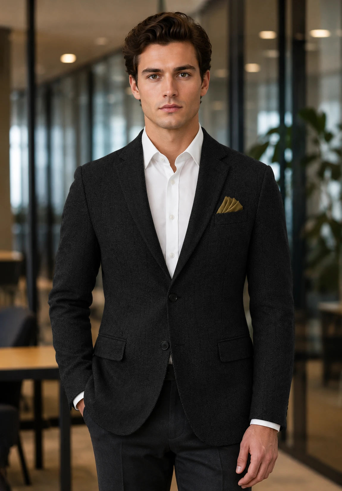 Men's black herringbone jacket