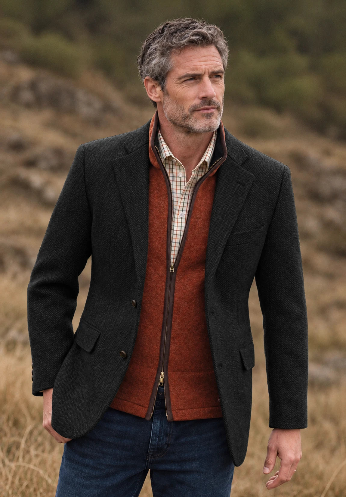 Men's black herringbone jacket