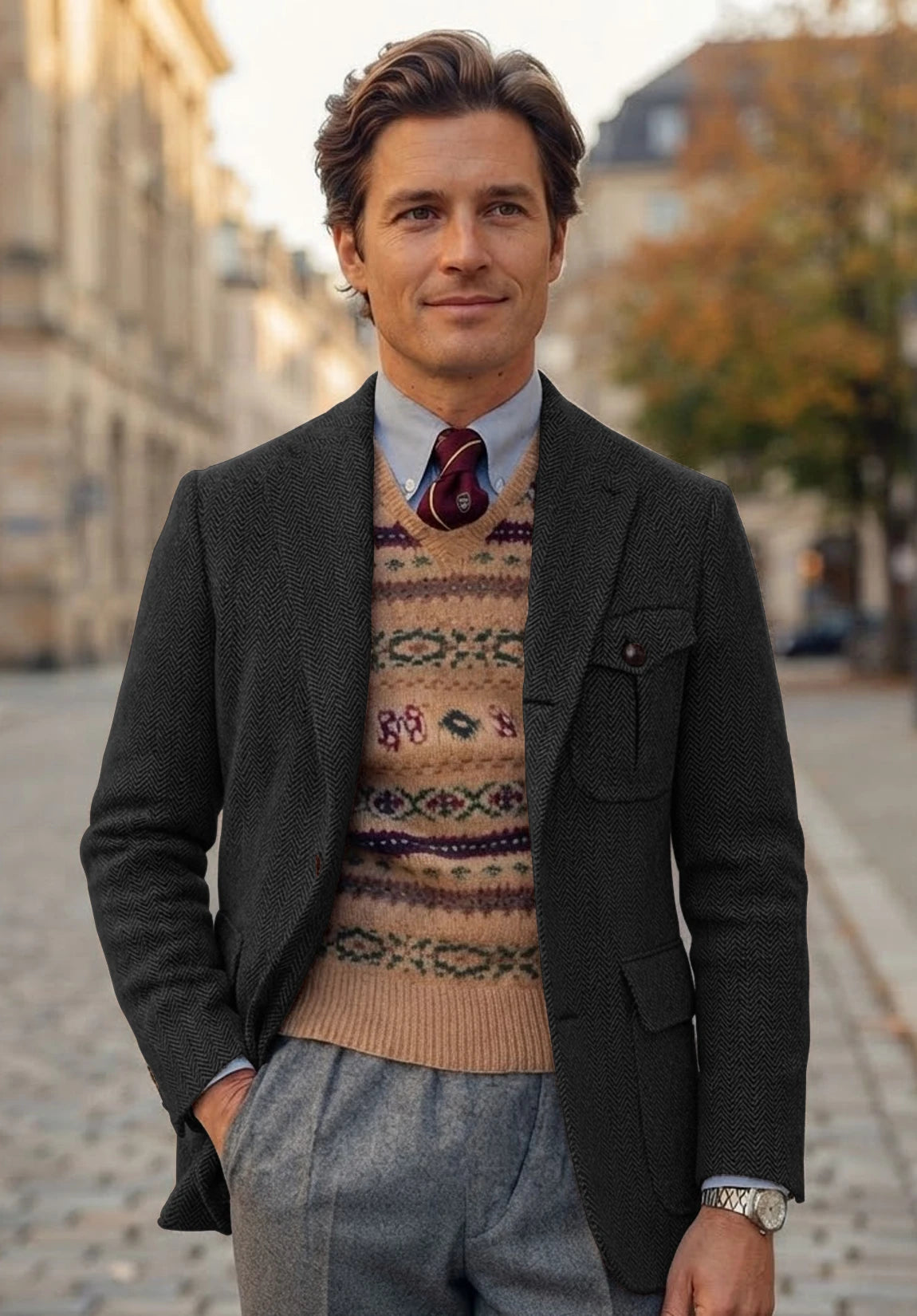 Men's black herringbone jacket