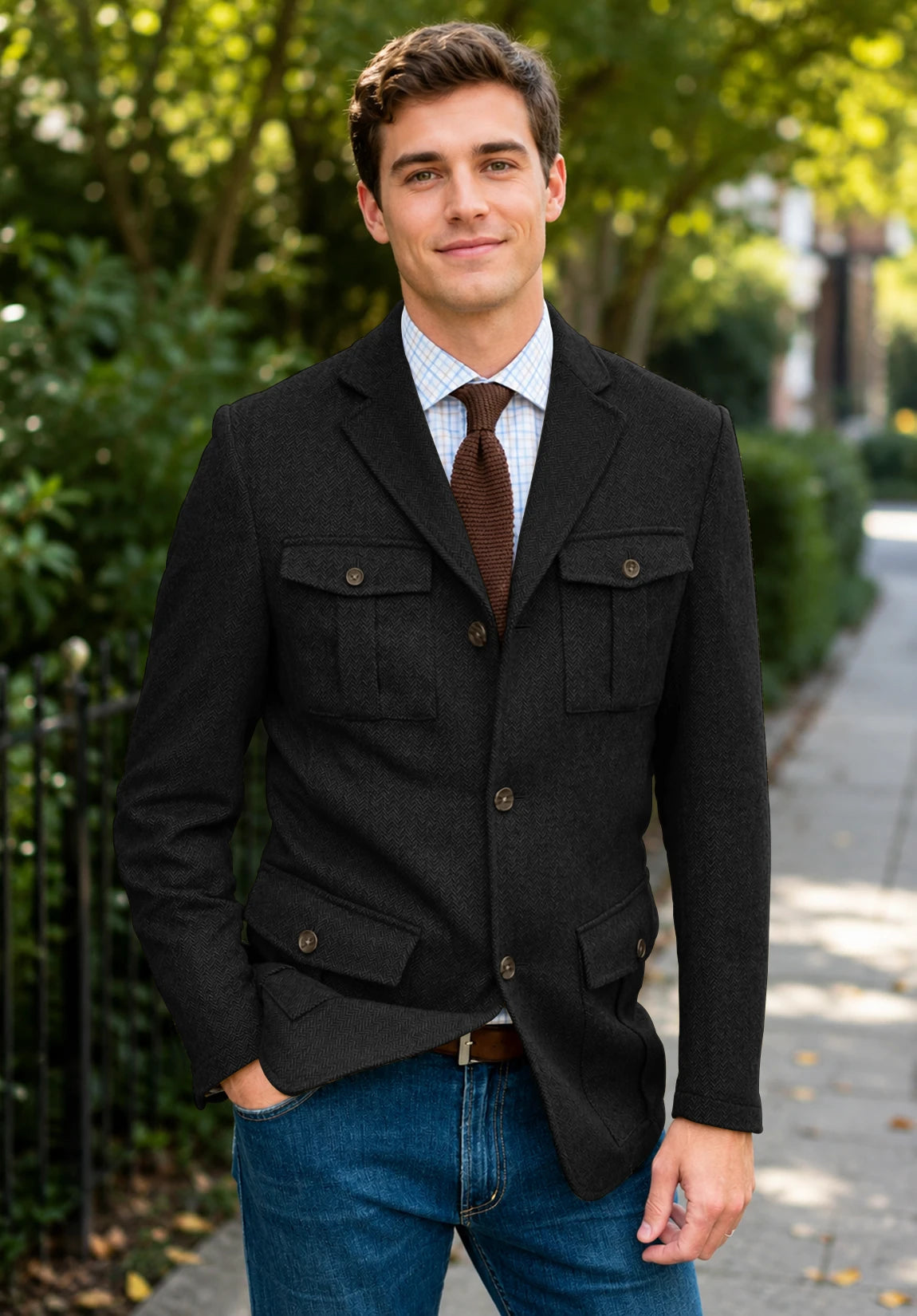 Men's black herringbone jacket