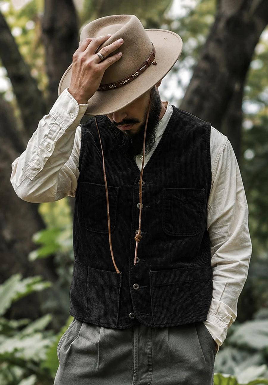 Men's black corduroy vest 