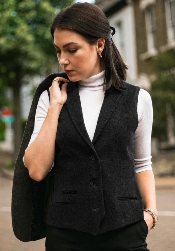 Women's black tweed vest 
