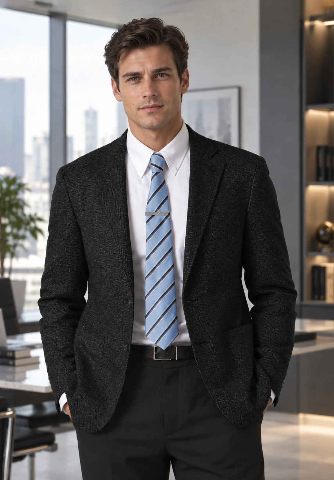 Men's black herringbone jacket