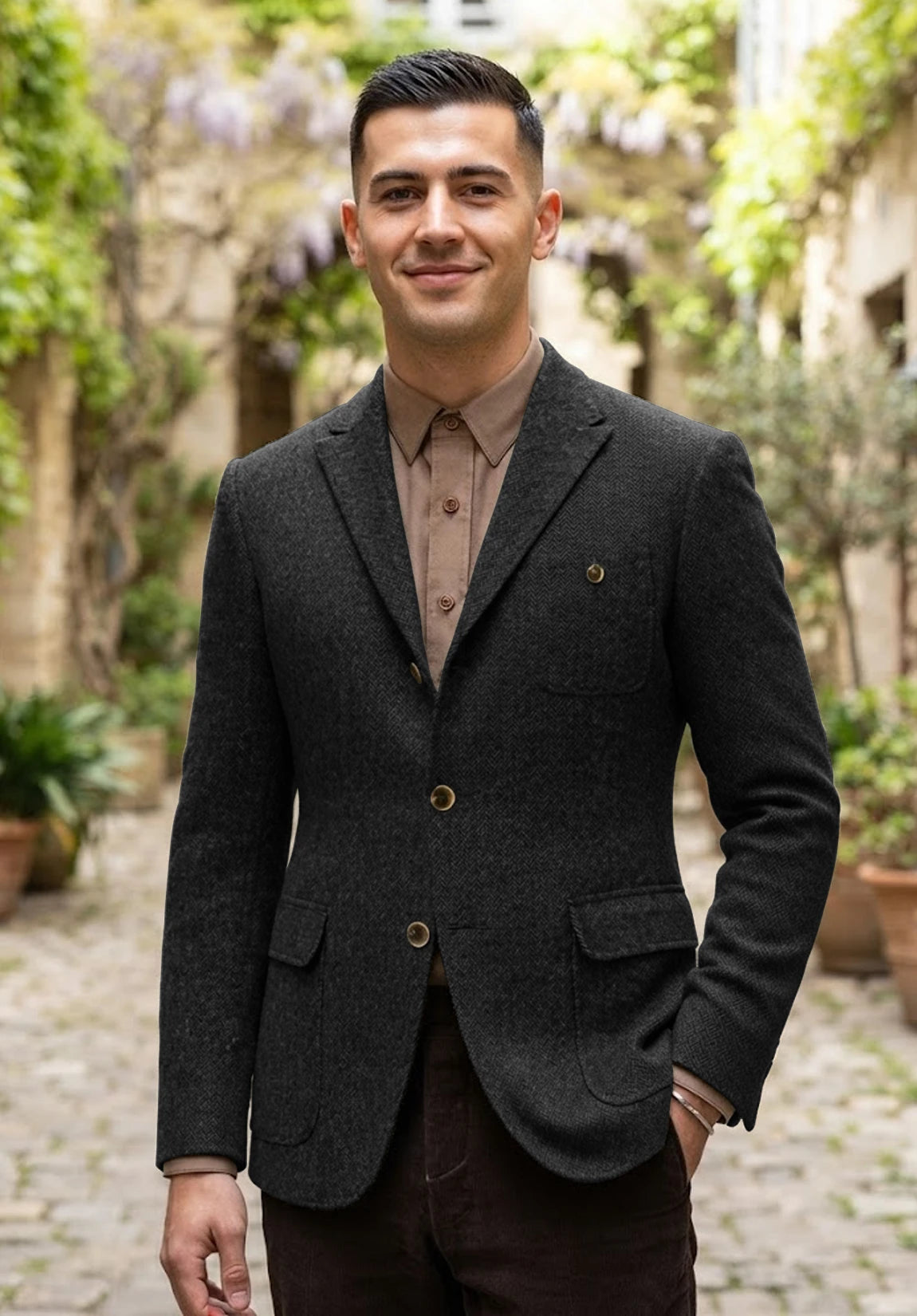 Men's black herringbone jacket