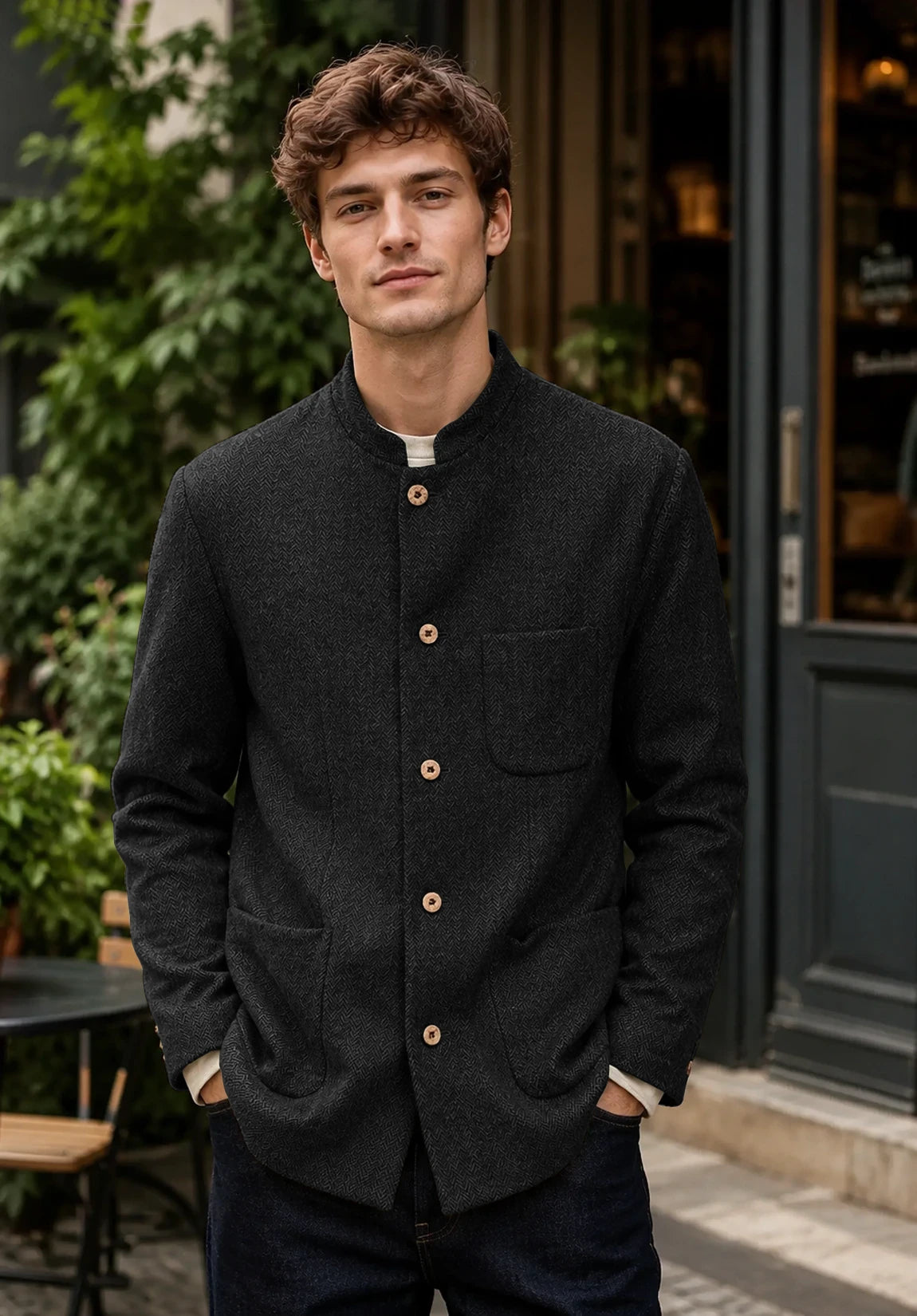 Men's black herringbone jacket