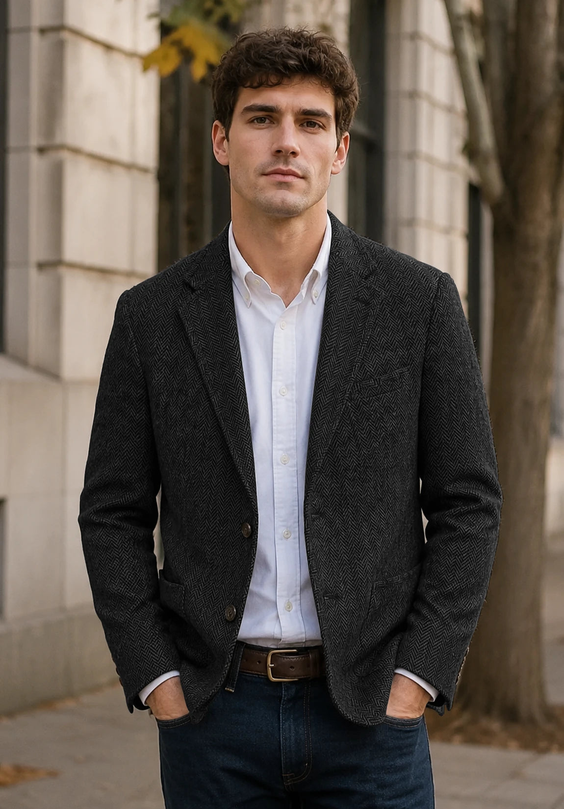 Men's black herringbone jacket