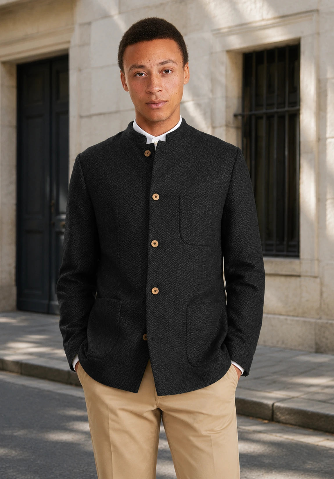 Men's black herringbone jacket