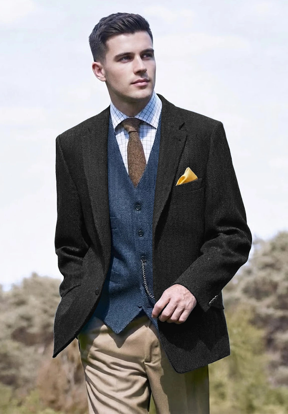 Men's black herringbone jacket