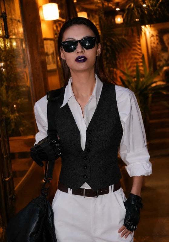 Women's black tweed vest 