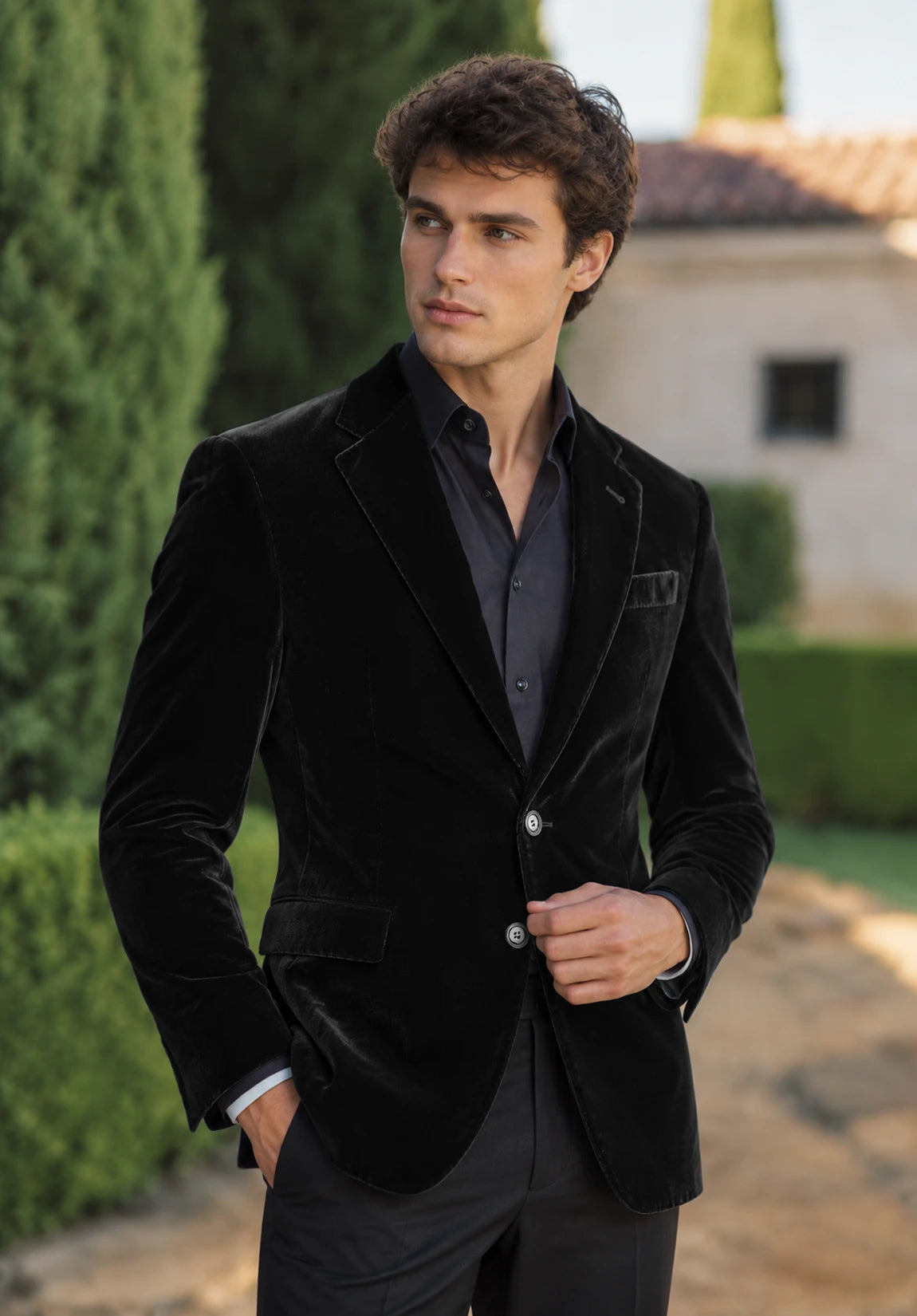 Men's black velvet jacket