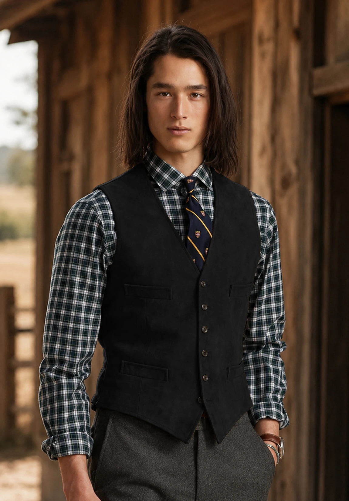 Men's black suede vest