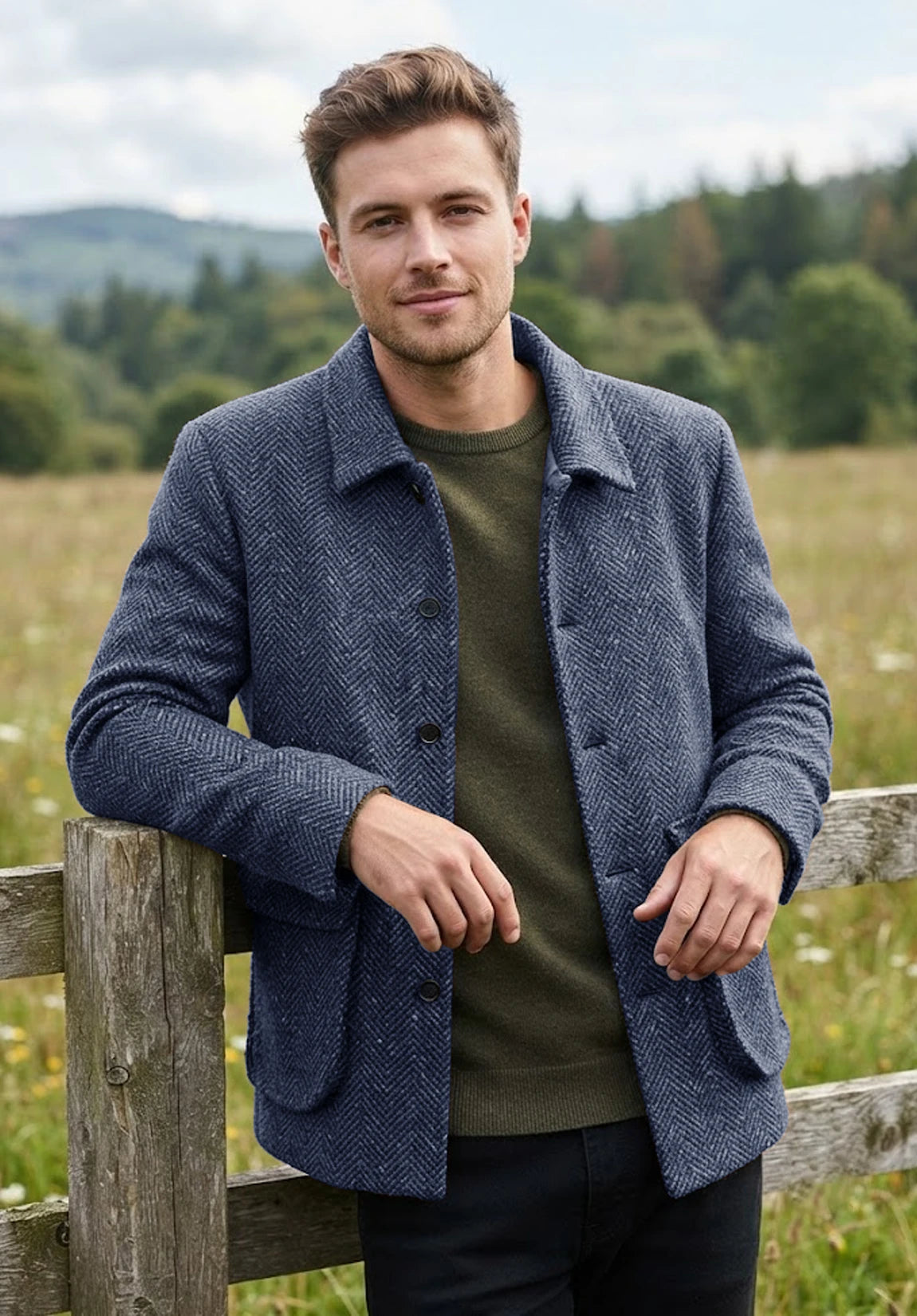 Men's blue herringbone jacket