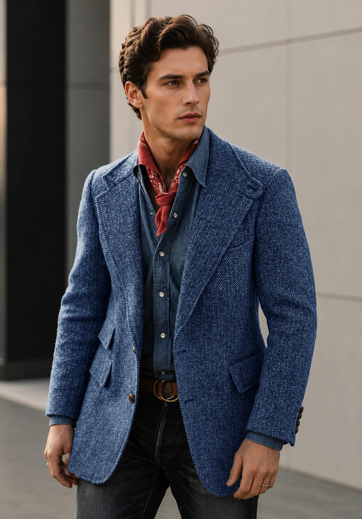 Men's blue herringbone jacket