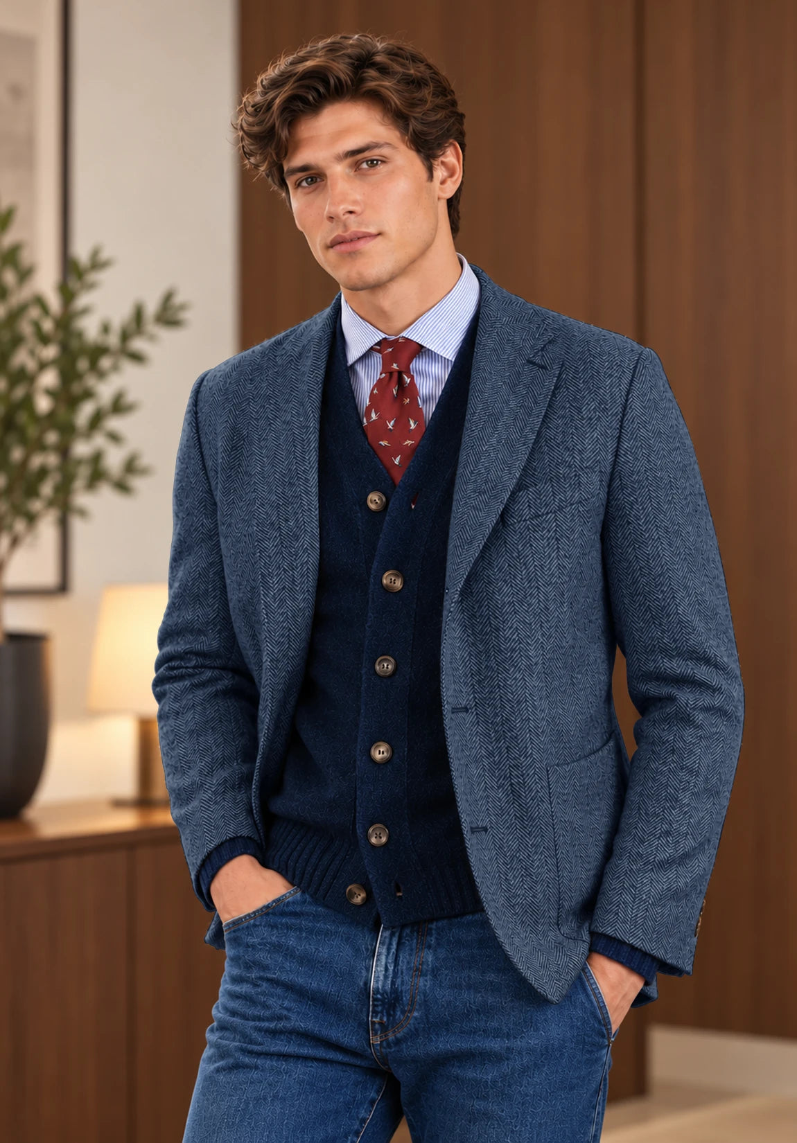 Men's blue herringbone jacket