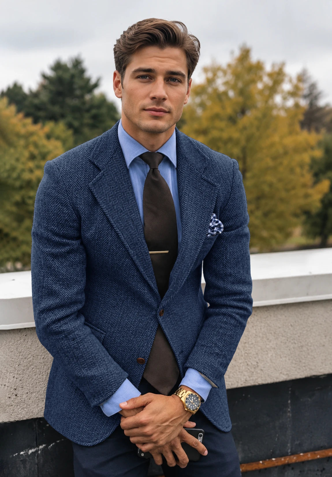 Men's blue herringbone jacket
