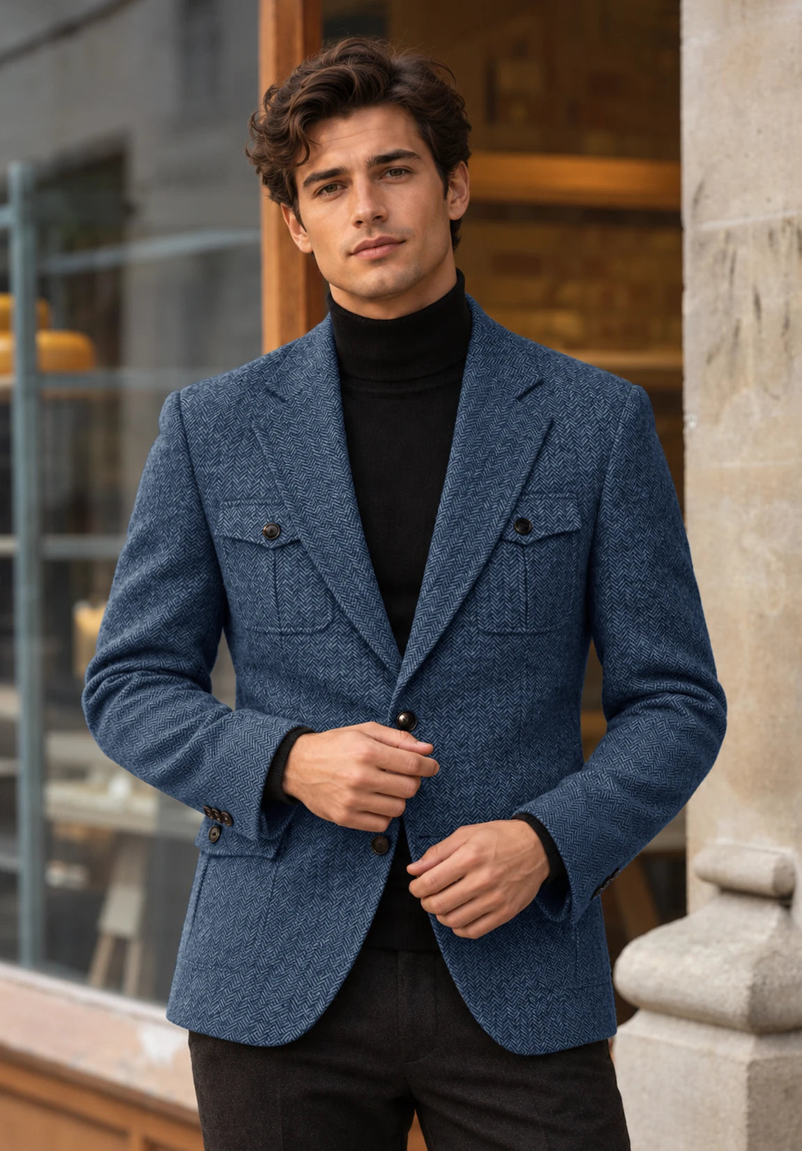 Men's blue herringbone jacket