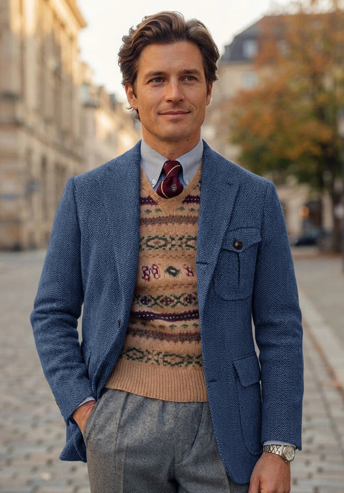 Men's blue herringbone jacket