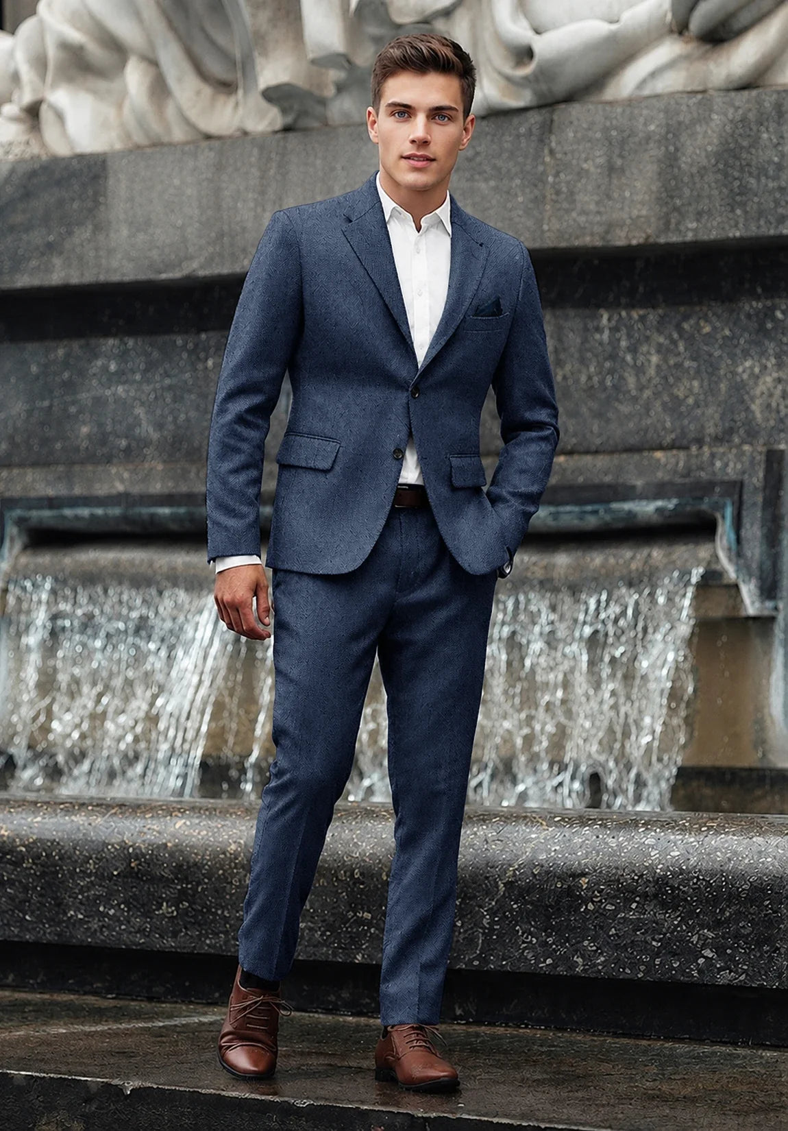 Men's Regular Fit Premium Herringbone 2 Piece Suit for Office