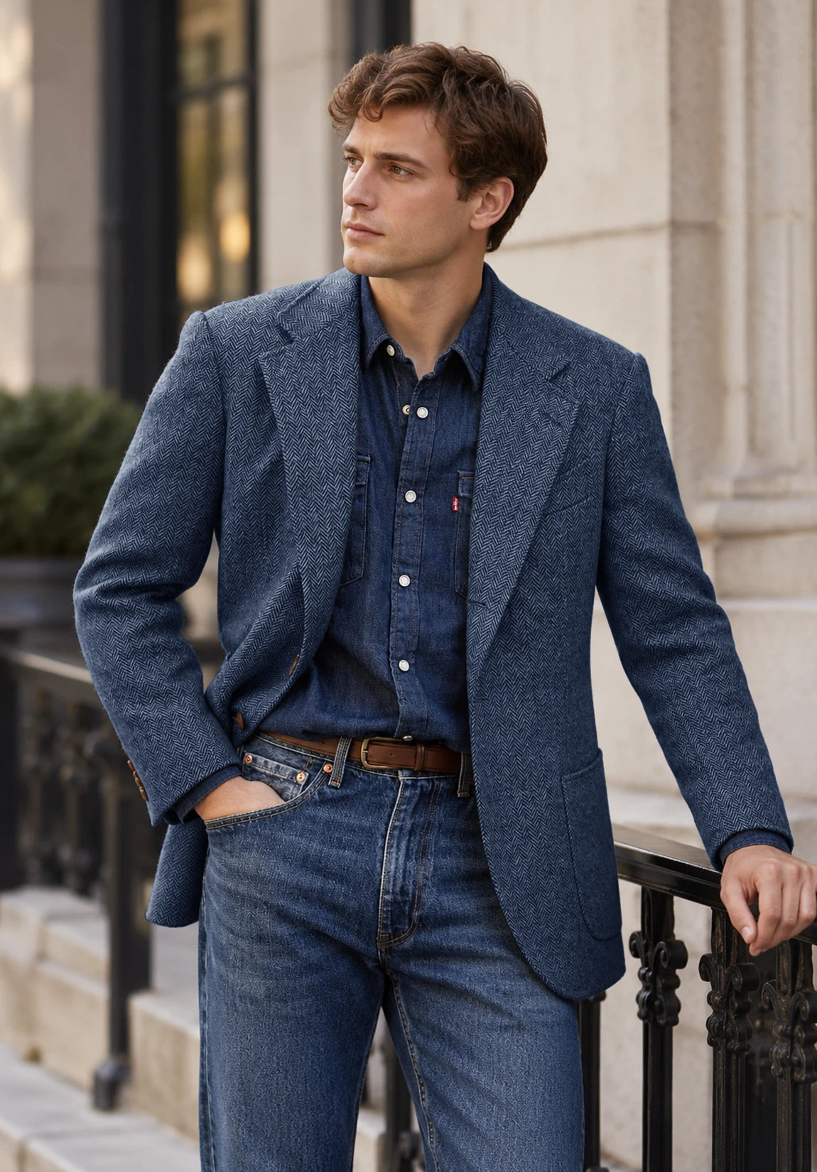 Men's blue herringbone jacket