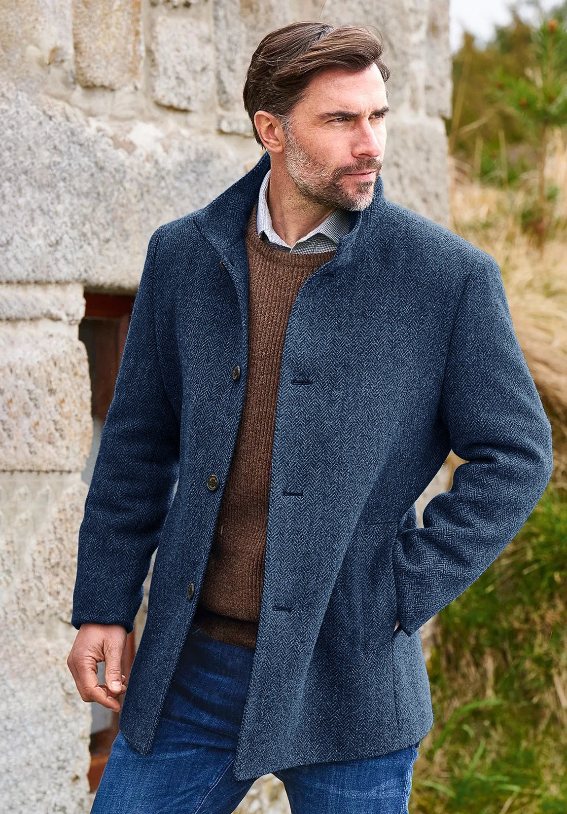 Men's blue herringbone jacket