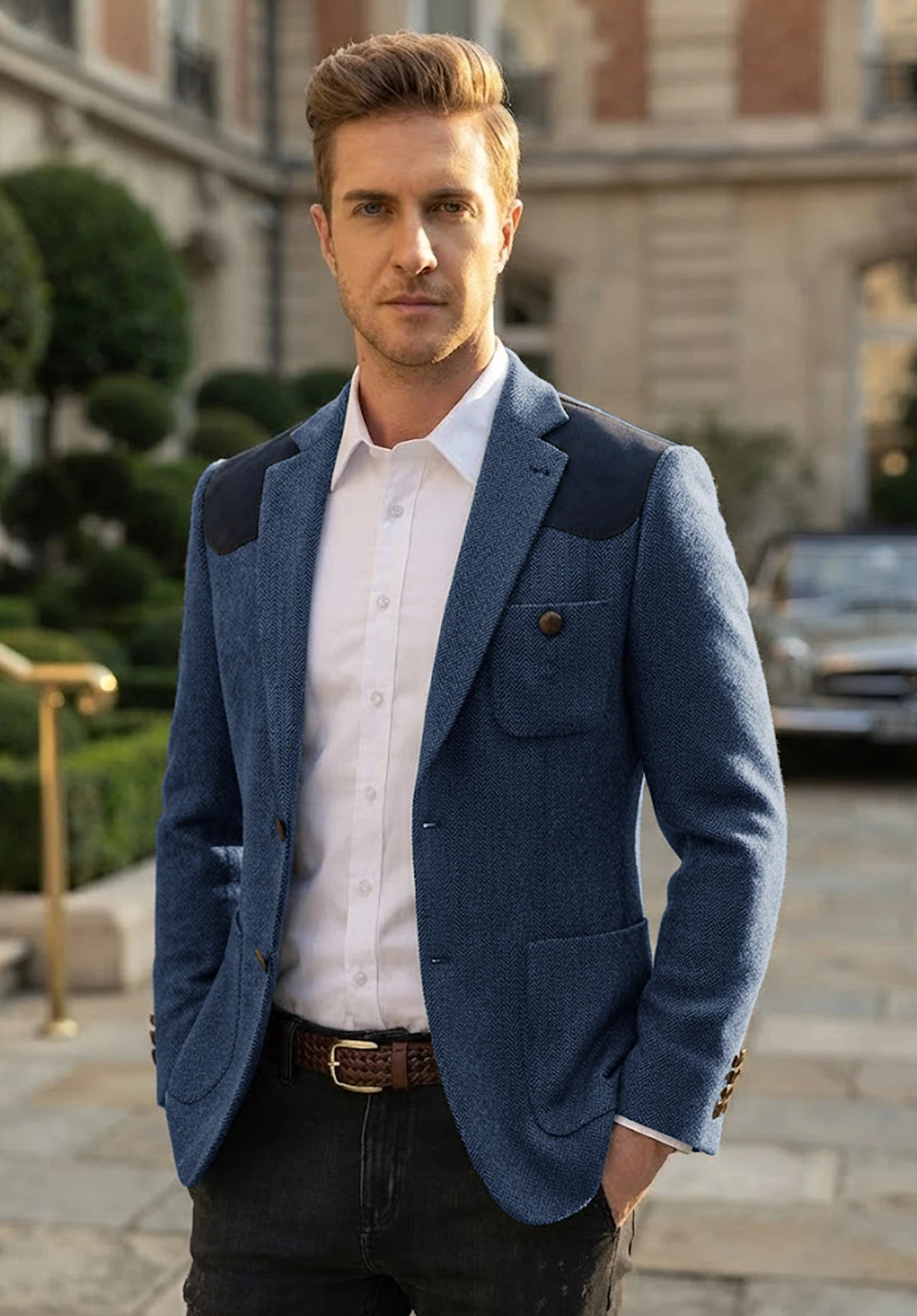 Men's blue herringbone jacket