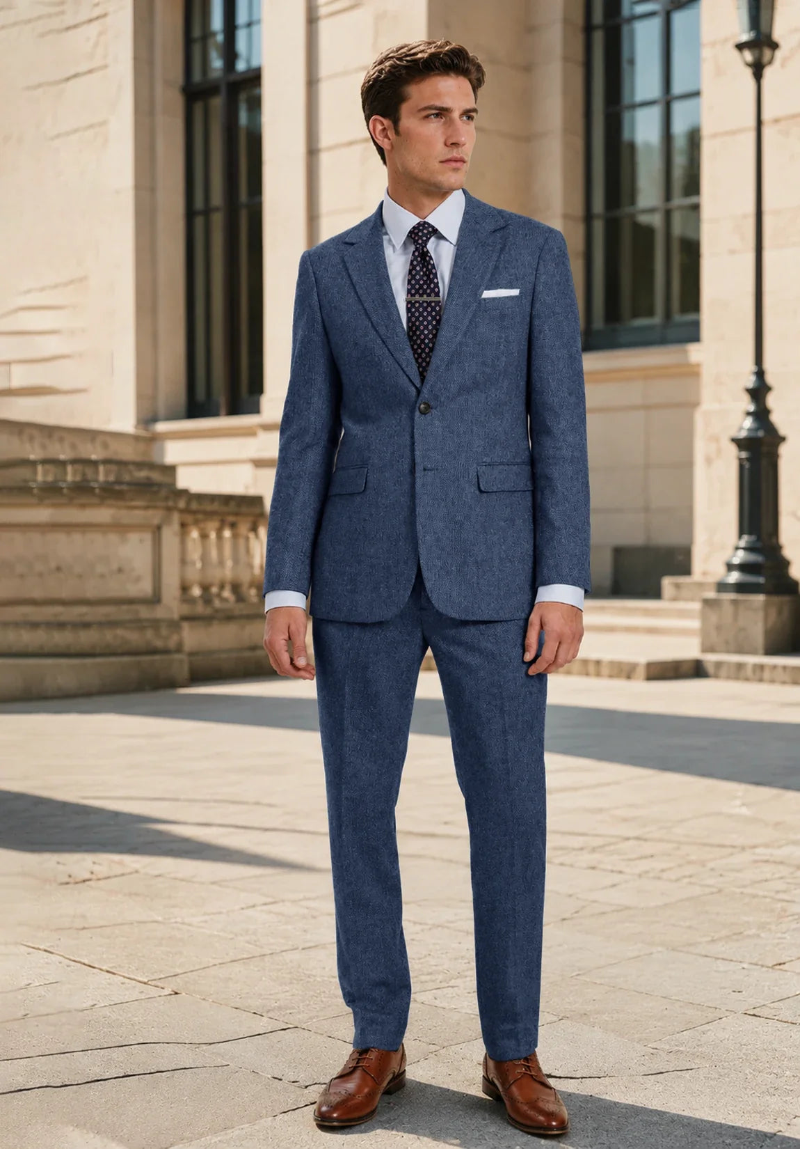 Men's Slim Fit Premium Herringbone 2 Piece Suit for Business