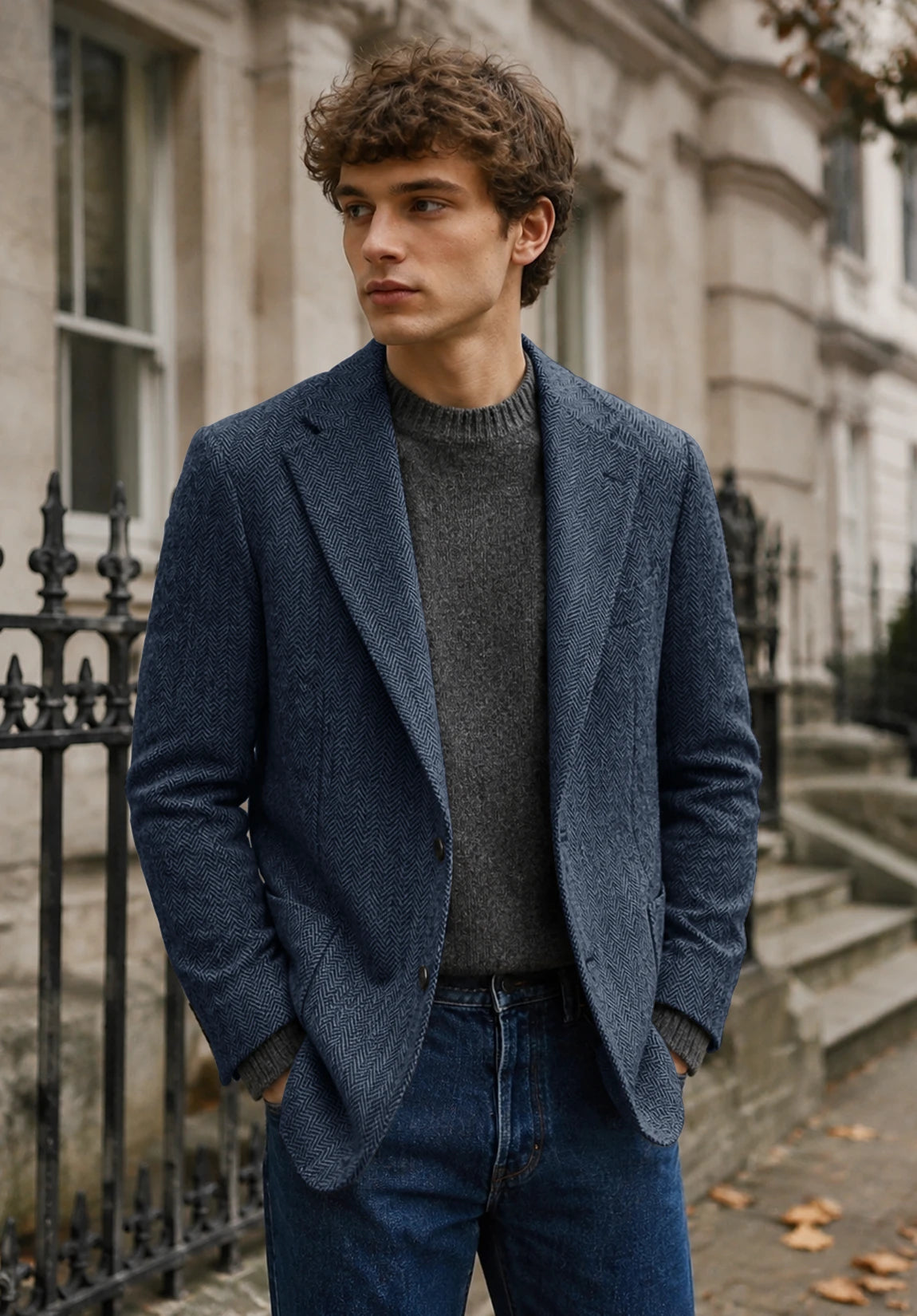 Men's blue herringbone jacket