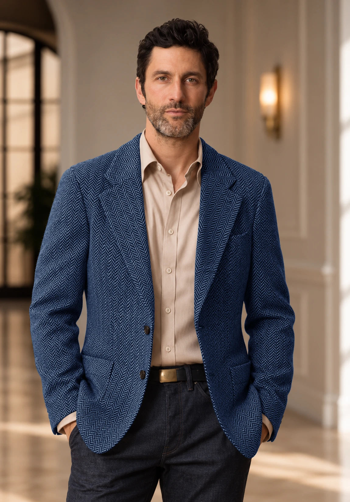 Men's blue herringbone jacket