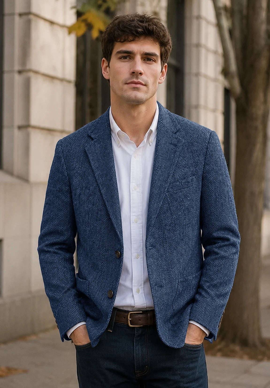 Men's blue herringbone jacket