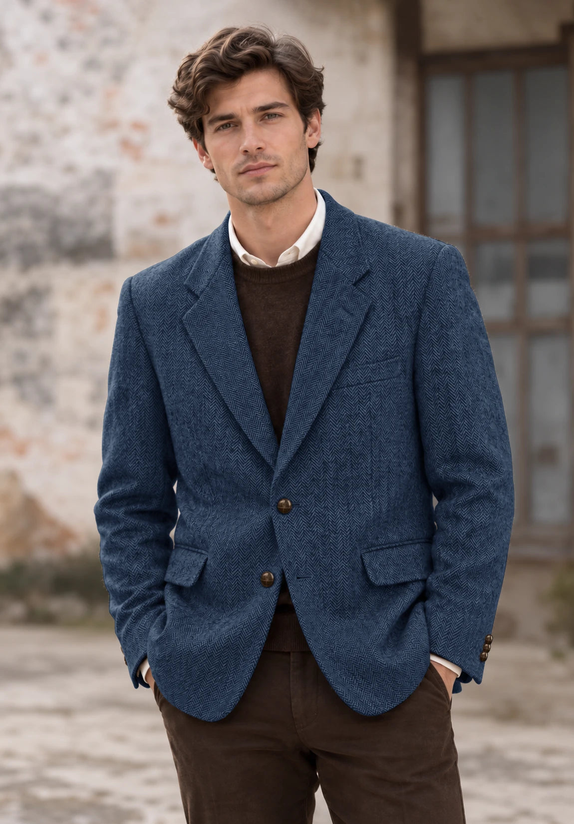Men's blue herringbone jacket