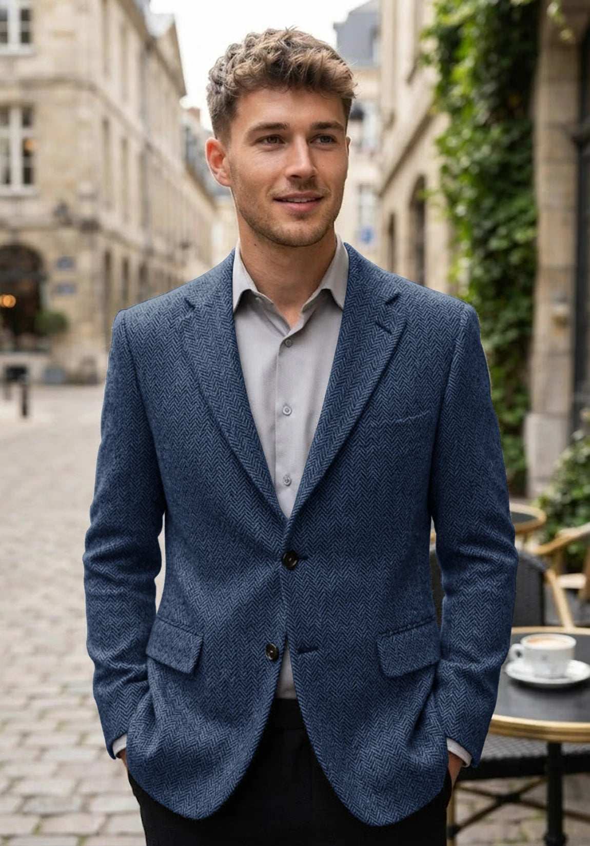 Men's blue herringbone jacket