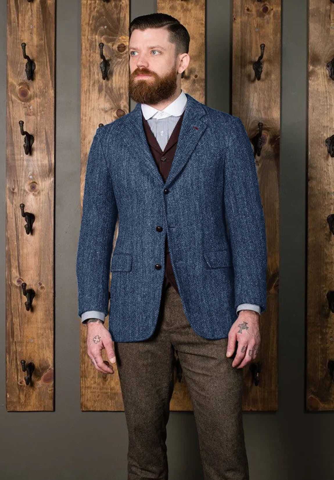 Men's blue herringbone jacket