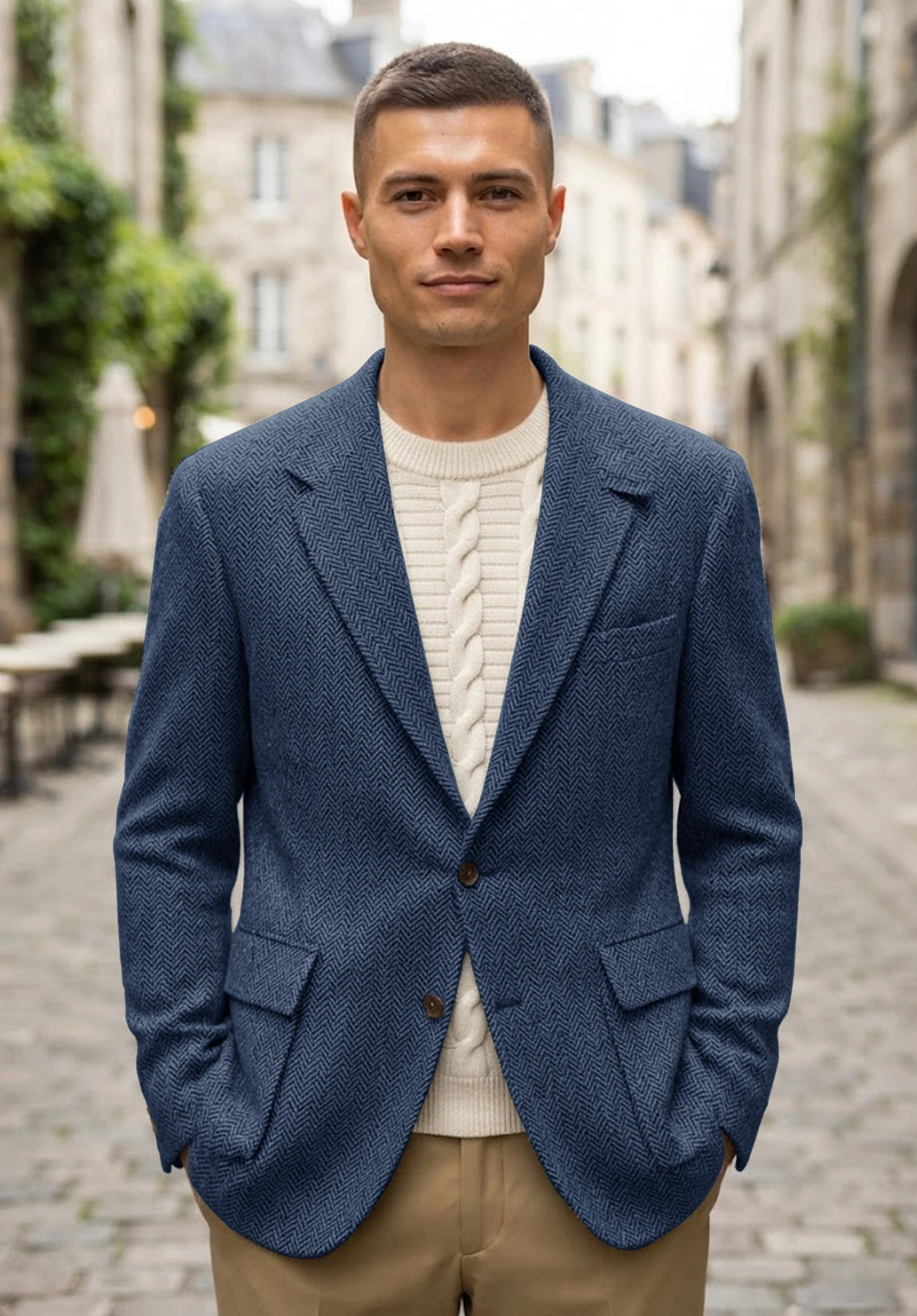 Men's blue herringbone jacket