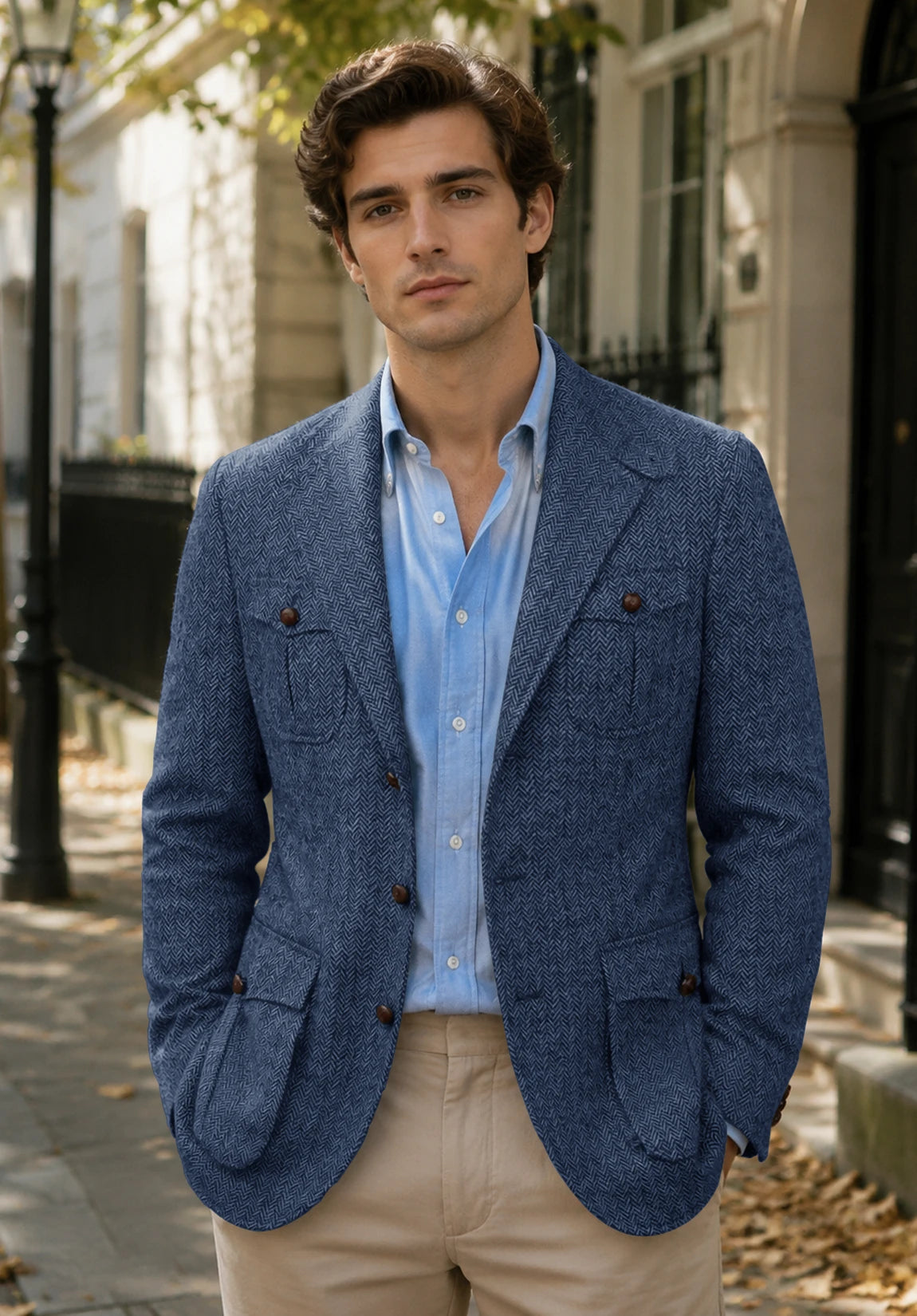 Men's blue herringbone jacket
