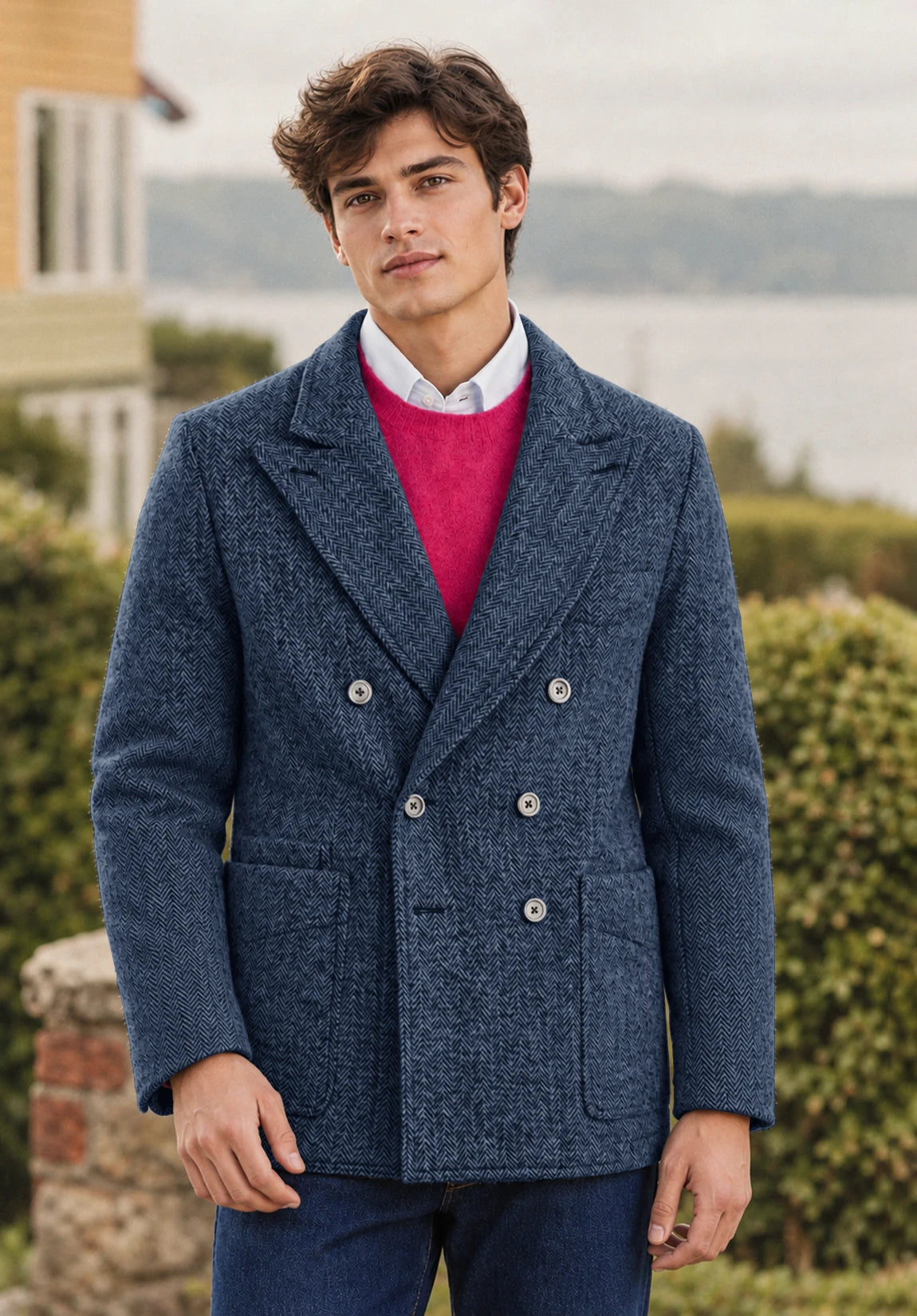 Men's blue herringbone jacket