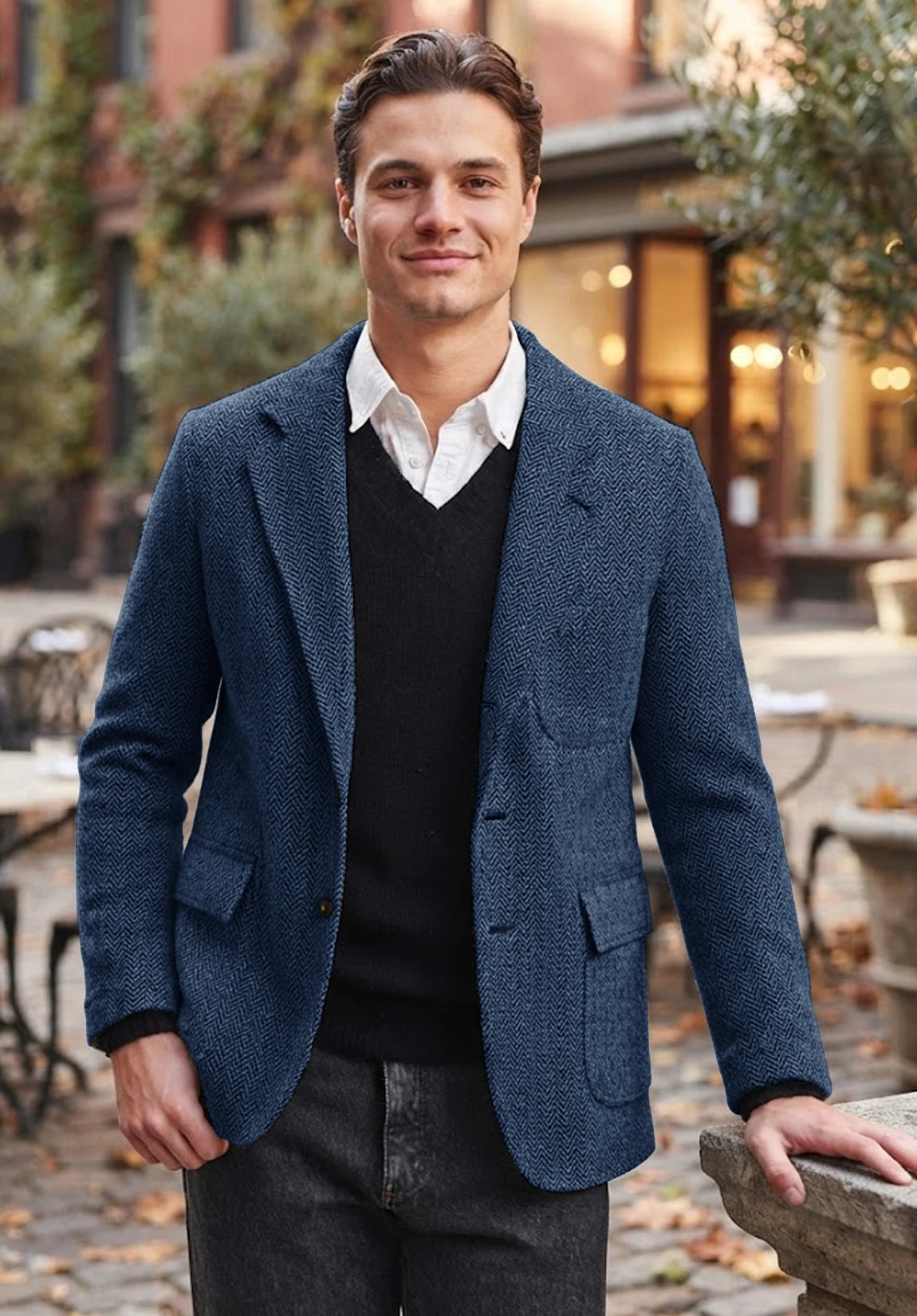 Men's blue herringbone jacket