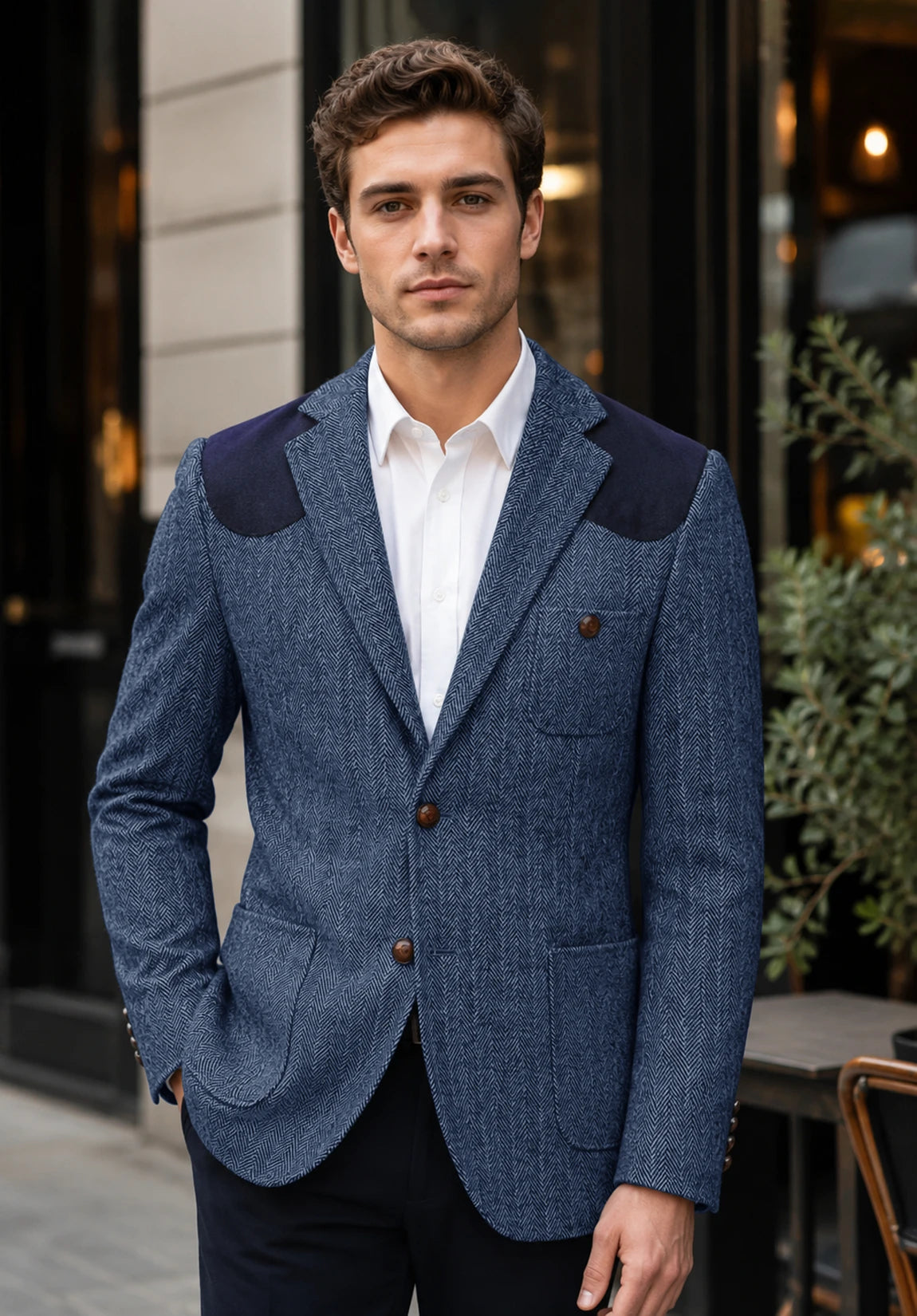 Men's blue herringbone jacket