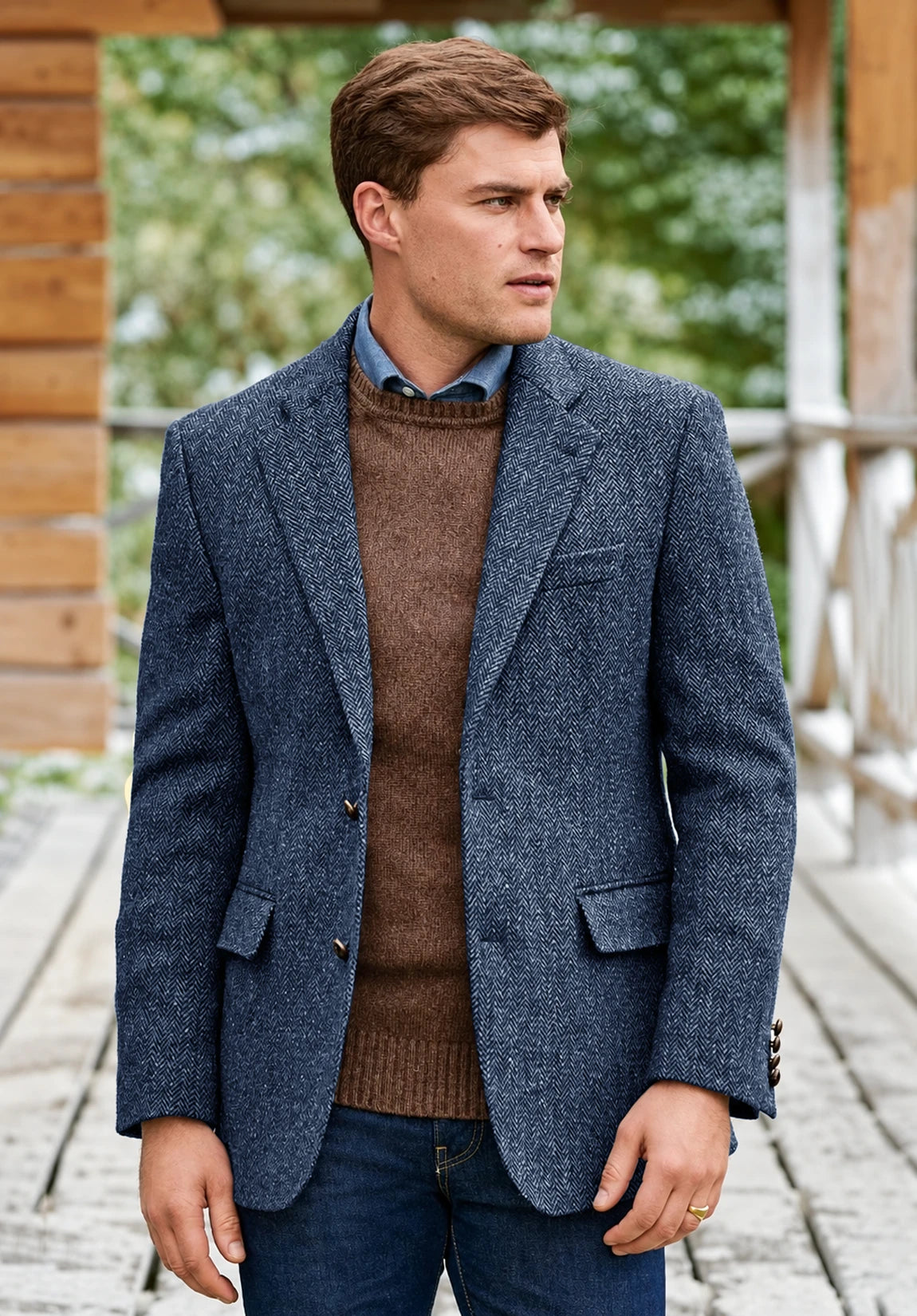 Men's blue herringbone jacket