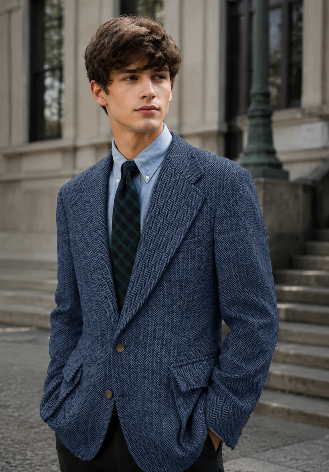 Men's blue herringbone jacket