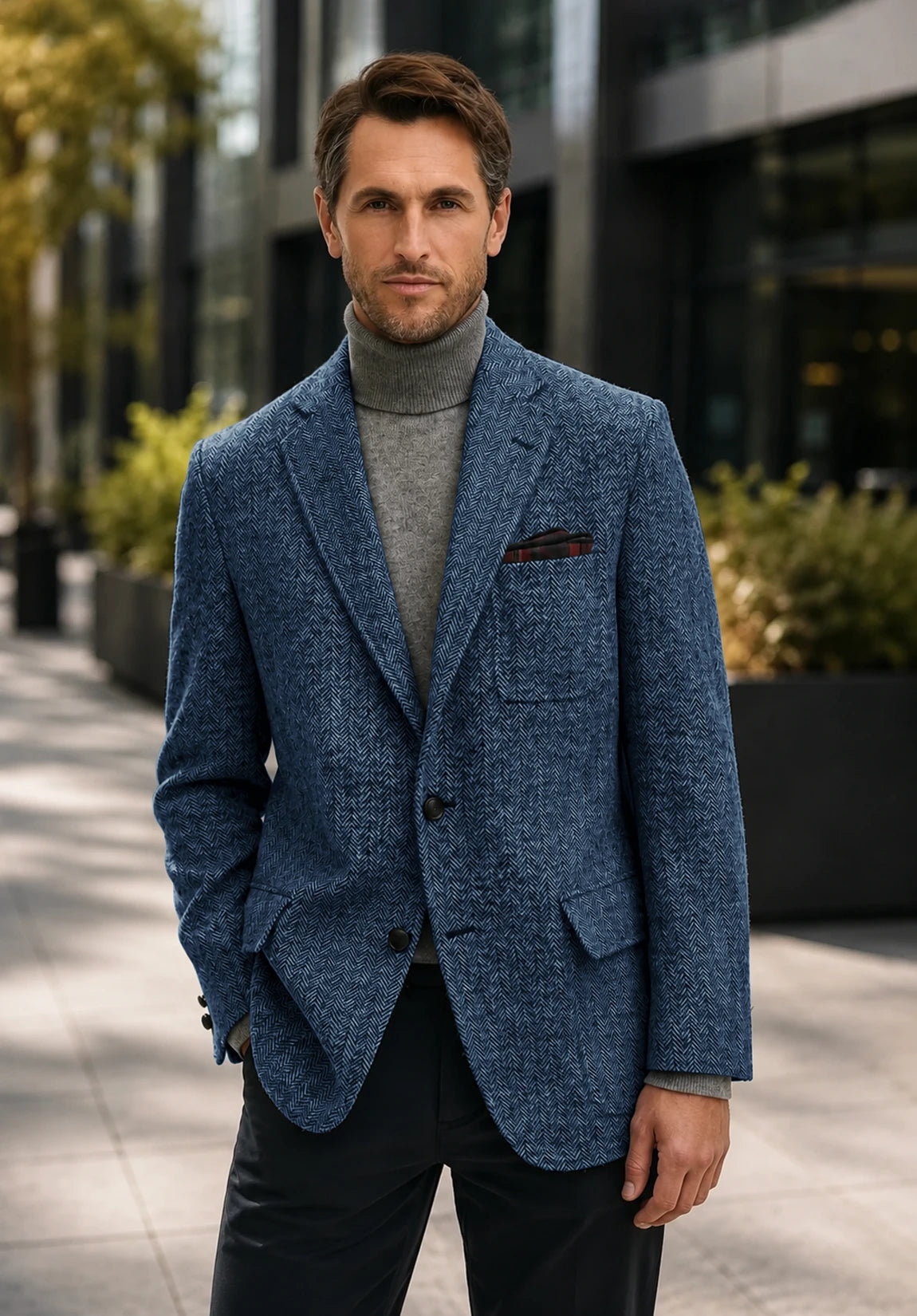 Men's blue herringbone jacket