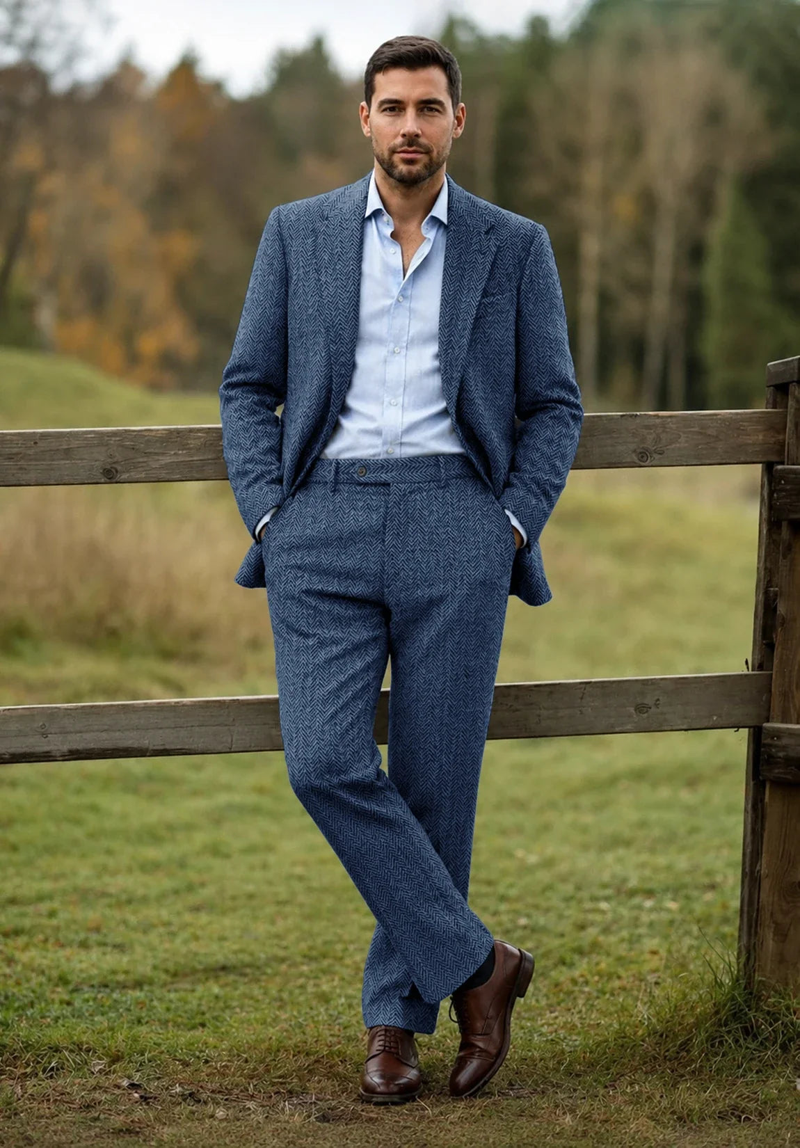 Men's Slim Fit Premium Herringbone 2 Piece Suit for Business
