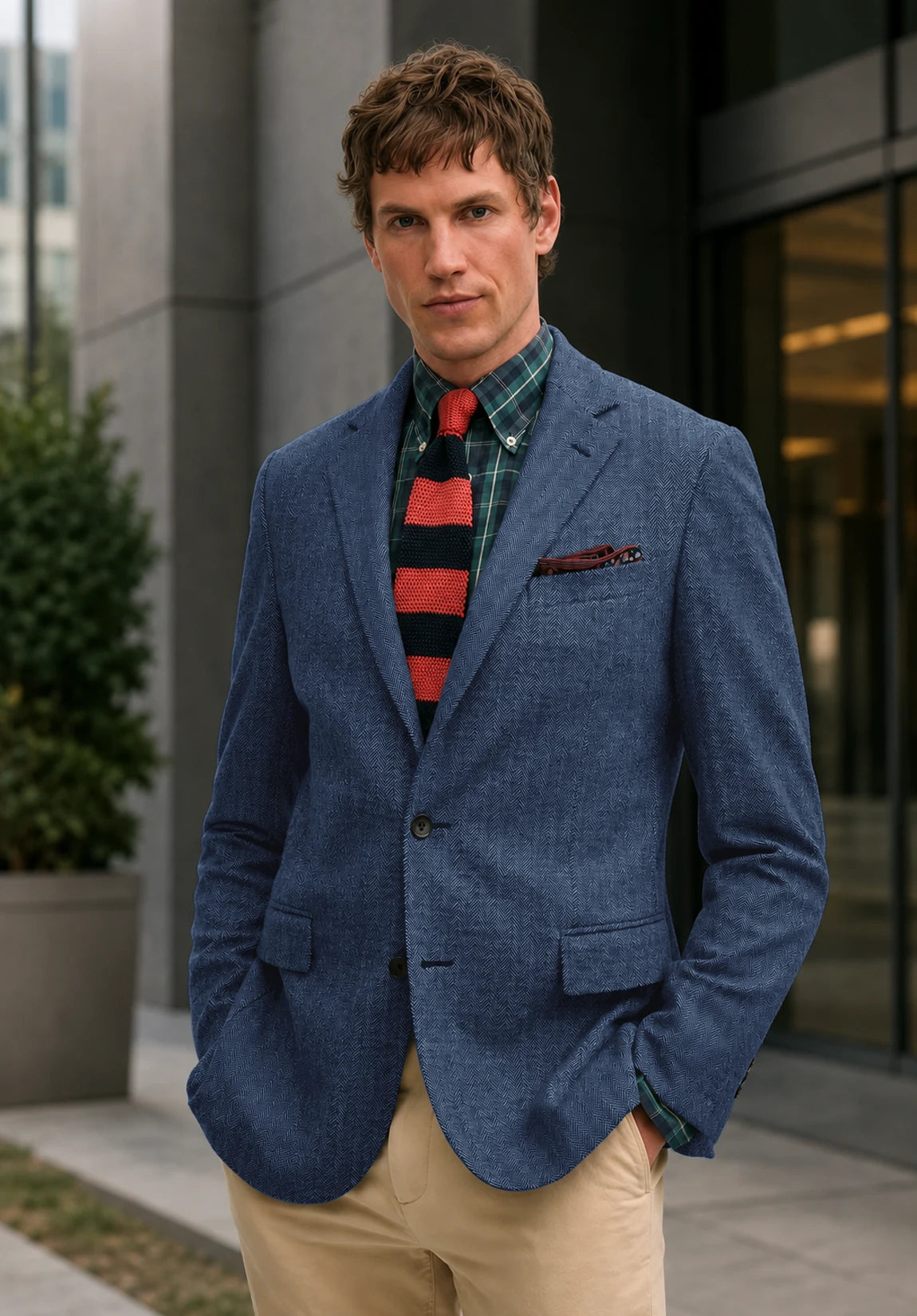 Men's blue herringbone jacket