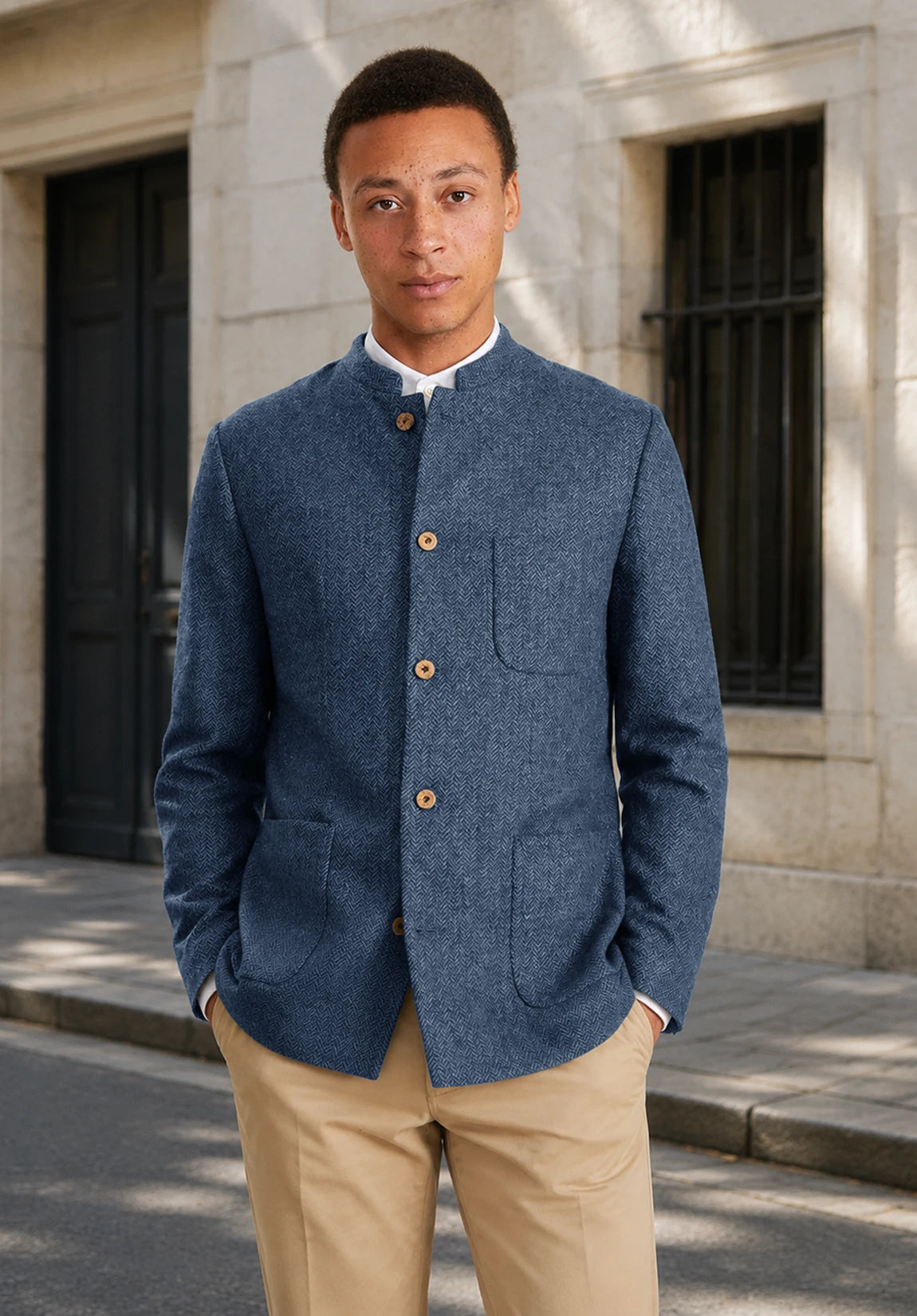 Men's blue herringbone jacket