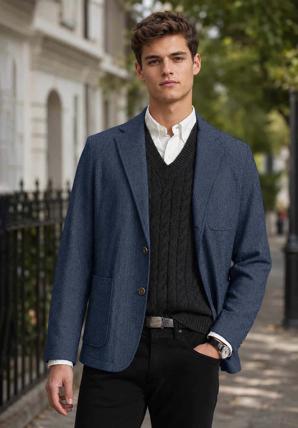 Men's blue herringbone jacket