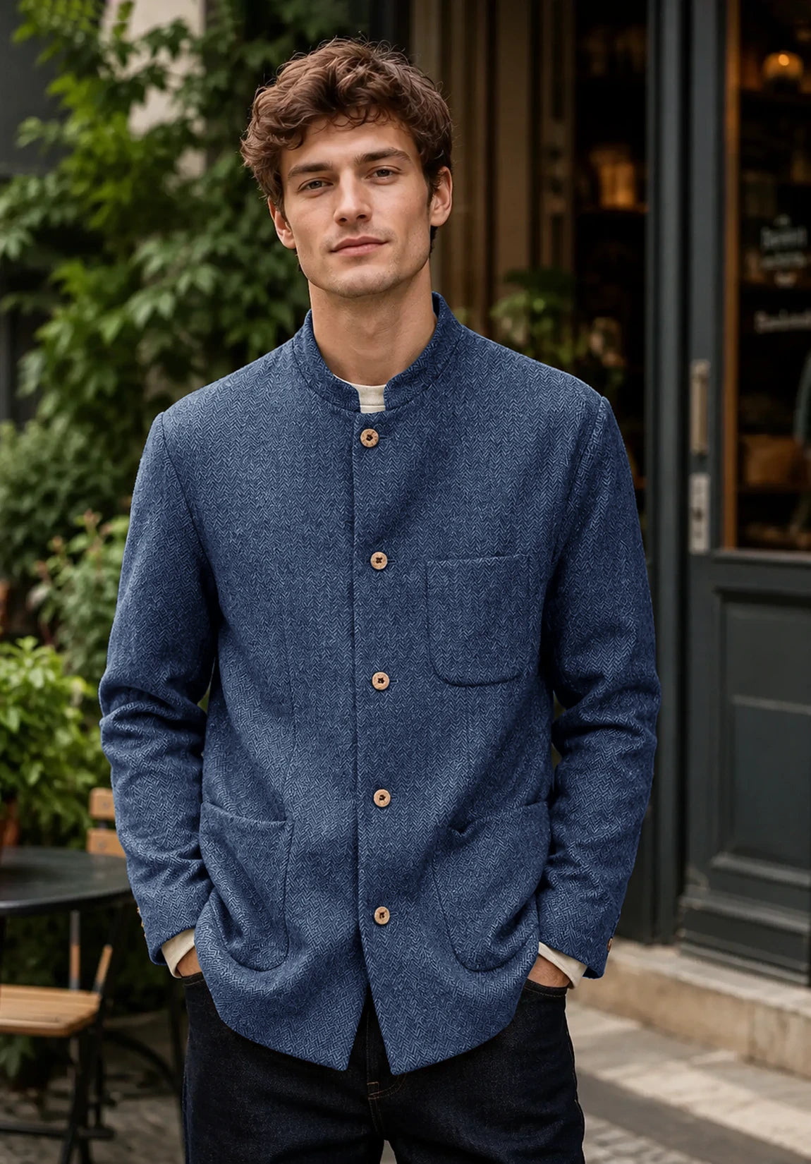 Men's blue herringbone jacket