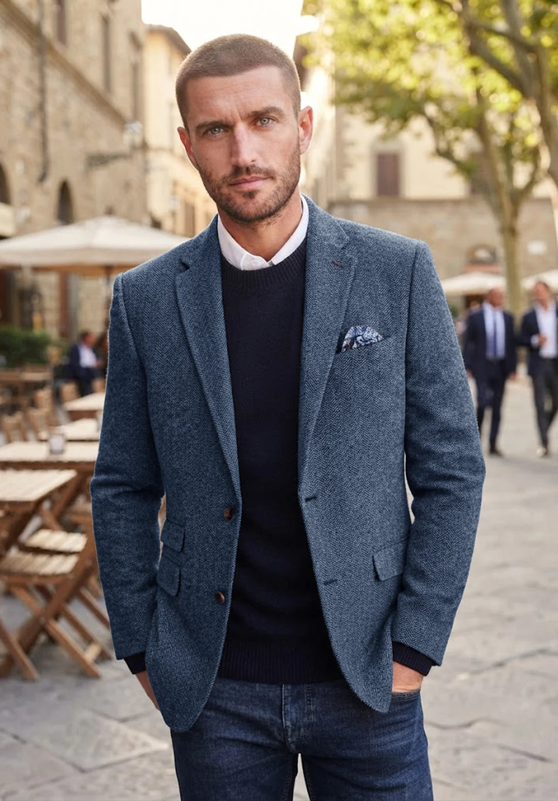 Men's blue herringbone jacket