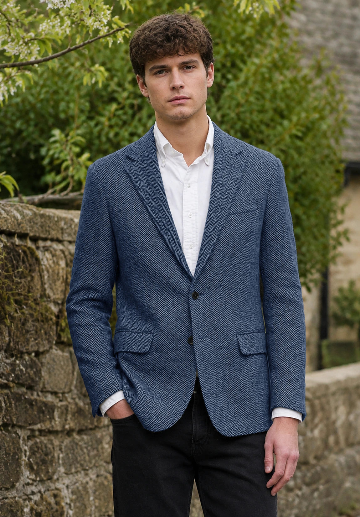 Men's blue herringbone jacket